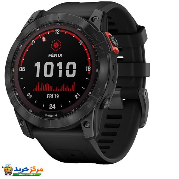 ساعت هوشمند گارمین مدل Fenix 7x SOLAR دارای قابلیت های صفحه نمایش لمسی , کنترل موسیقی (Music Player) , کنترل سطح اکسیژن خون، بند سیلیکون