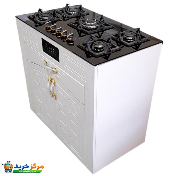 اجاق گاز 5 شعله هاکان مدل رو شیشه  فندک دار دو درب جا قاشقی //CHM _ M5//