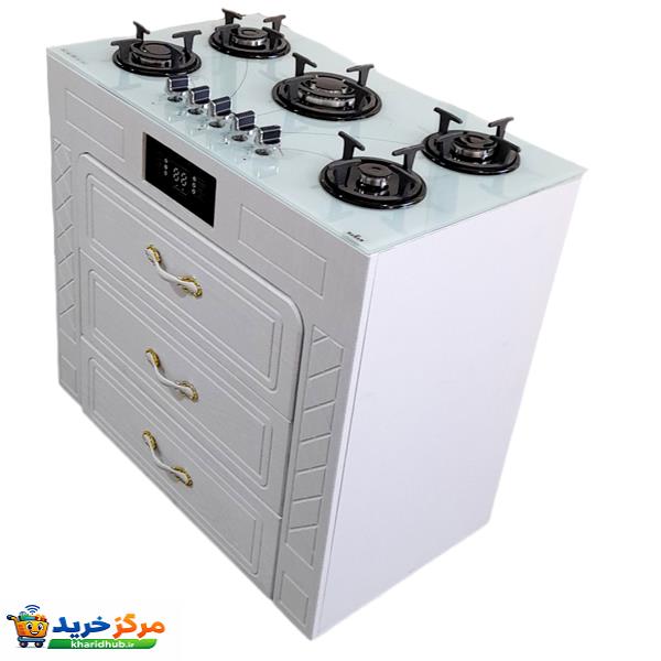 اجاق‌ گاز 5 شعله هاکان مدل صفحه شیشه ولوم بالا سه کشو1230
