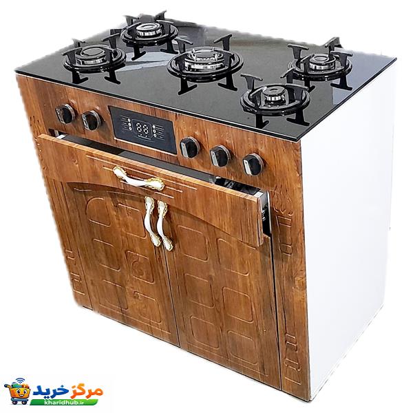 اجاق گاز 5 شعله هاکان مدل رو شیشه فندک دار دو درب