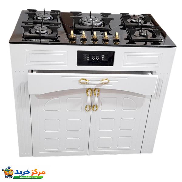 اجاق گاز 5 شعله هاکان مدل رو شیشه  فندک دار دو درب جا قاشوقی //CHM_ M6//