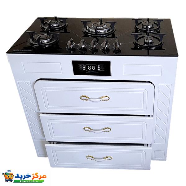 اجاق گاز 5 شعله هاکان مدل صفحه شیشه ولوم بالا سه کشو1230