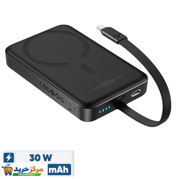 پاوربانک بی‌سیم 30 وات باسئوس مدل Magnetic Mini ظرفیت 10000 میلی آمپر ساعت