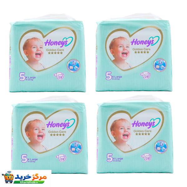 پوشک بچه هانیز مدل دابل سایز 5 چهار بسته 28 عددی