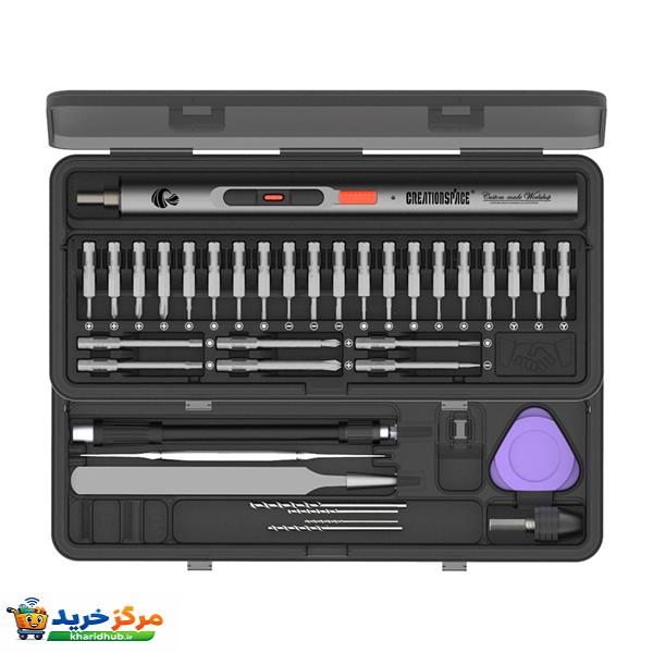 پیچ گوشتی و دریل شارژی الکترونیکی کرییشن اسپیس مدل CS0702A مجموعه 40 عددی