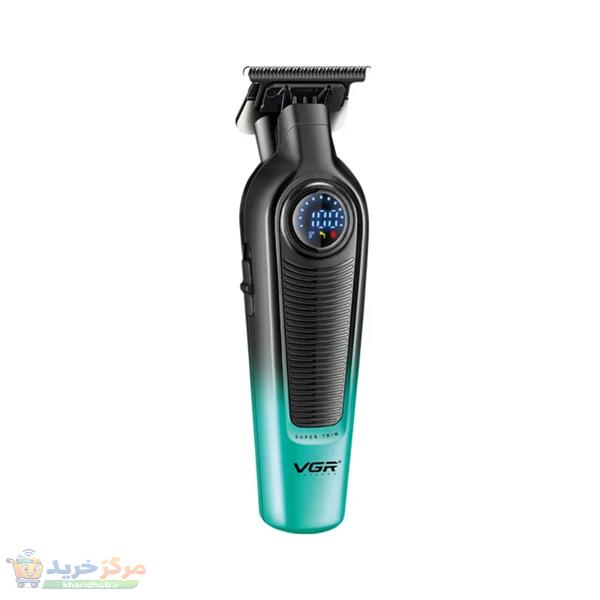 ماشین اصلاح موی سر و صورت شارژی وی جی ار مدل V-996 با تیغه سرامیک و تیتانیوم پیشرفته، باتری لیتیوم یون 2000 میلی‌آمپر، سرعت موتور 7000 دور در دقیقه، طراحی ارگونومیک، قابلیت اصلاح خشک و مرطوب، نمایشگر وضعیت باتری و اصلاح با شماره صفر
