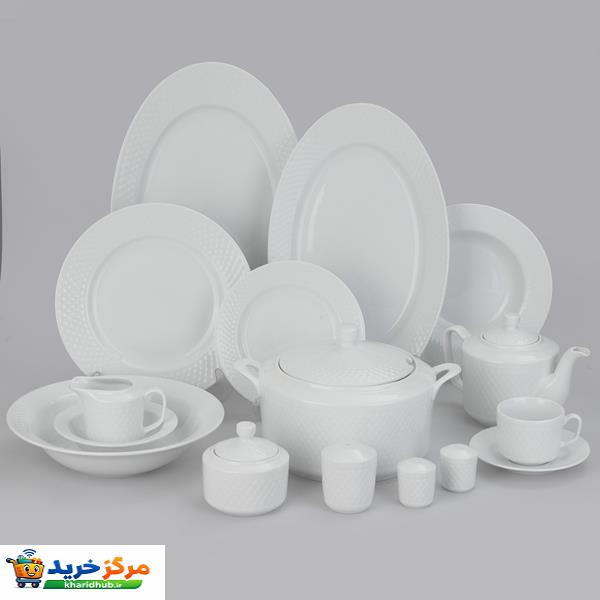 سرویس غذاخوری 102 پارچه چینی زرین ایران سری رادیانس مدل White درجه یک