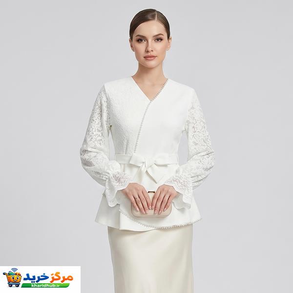 شومیز آستین بلند یقه هفت زنانه مدل آستین فانوسی 44880