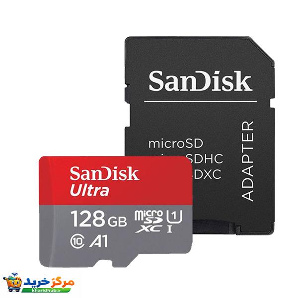کارت حافظه microSDXC سن دیسک مدل Ultra A1 کلاس 10 استاندارد UHS-I سرعت 100MBps ظرفیت 128 گیگابایت به همراه آداپتور SD