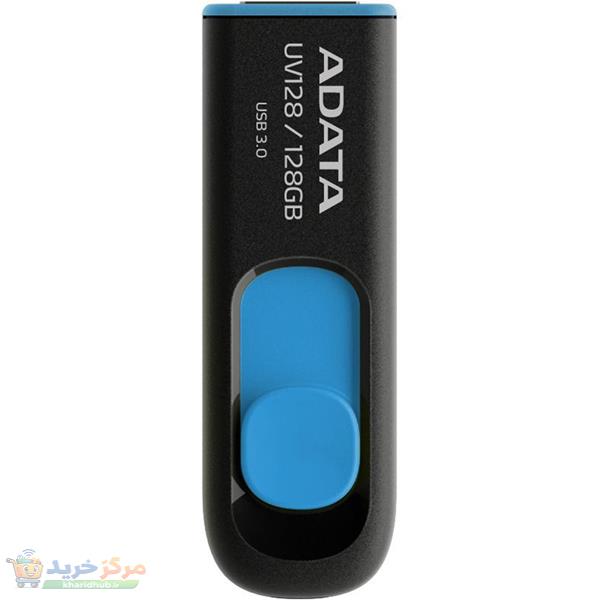 فلش مموری کشویی ای‌دیتا مدل DashDrive UV128 ظرفیت 128GB، رابط USB 3.0 با سرعت خواندن 90 و نوشتن 40 مگابایت بر ثانیه، طراحی بدون درپوش و بدنه مات ضدخش و گردوغبار
