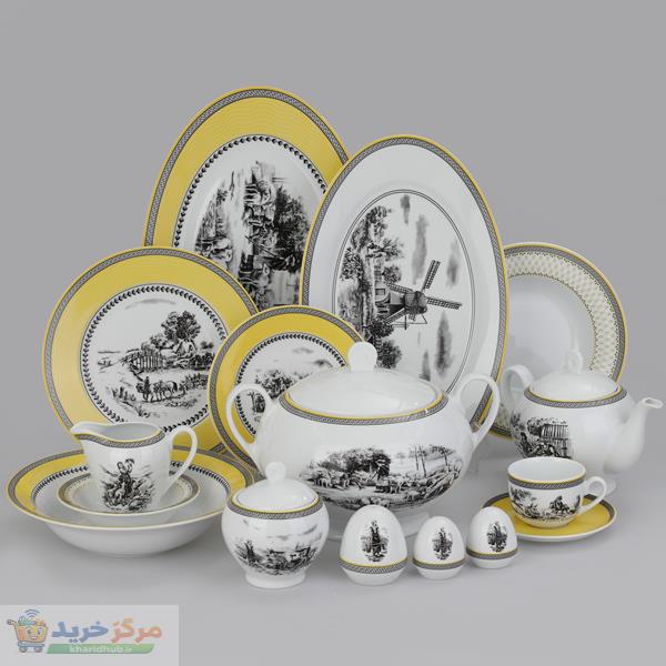 سرویس چینی 102 پارچه غذا خوری چینی زرین ایران سری ایتالیا اف مدل ویلیج درجه یک