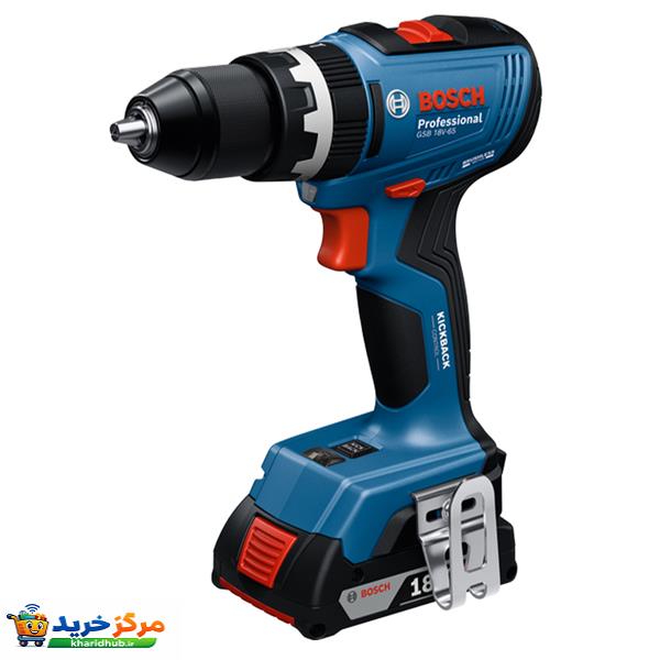 دریل چکشی شارژی 13 میلی متری 18 ولت بوش  مدل فوق حرفه ای کد GSB 18V-65 2Extra