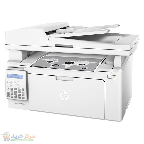 پرینتر اچ پی تک رنگ چهار کاره‌ با چاپ لیزری مدل LaserJet Pro MFP M130fn، سایز چاپ A4، دارای صفحه نمایش LCD