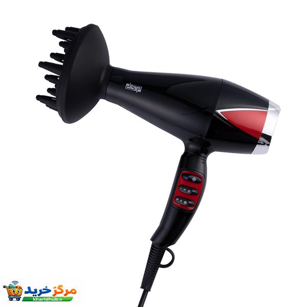 سشوار حرفه‌ای 2300 وات دی اس پی مدل 30022، موتور AC، وزن 300 گرم، دارای سری دیسپانسر، متمرکز‌کننده باریک با ویژگی صاف‌کنندگی، حجم‌دهندگی، با قابلیت باد سرد