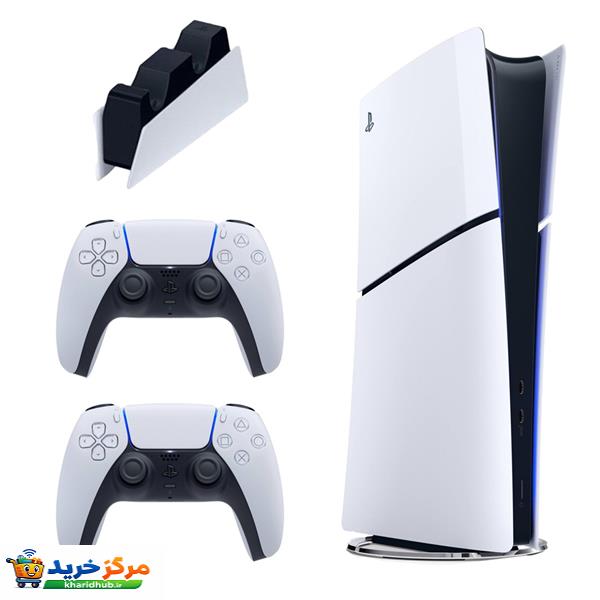 کنسول بازی سونی مدل PlayStation 5 Slim Digital Edition ظرفیت 825 گیگابایت ریجن CFI-2116 اروپا  به همراه دسته اضافی و پایه شارژر