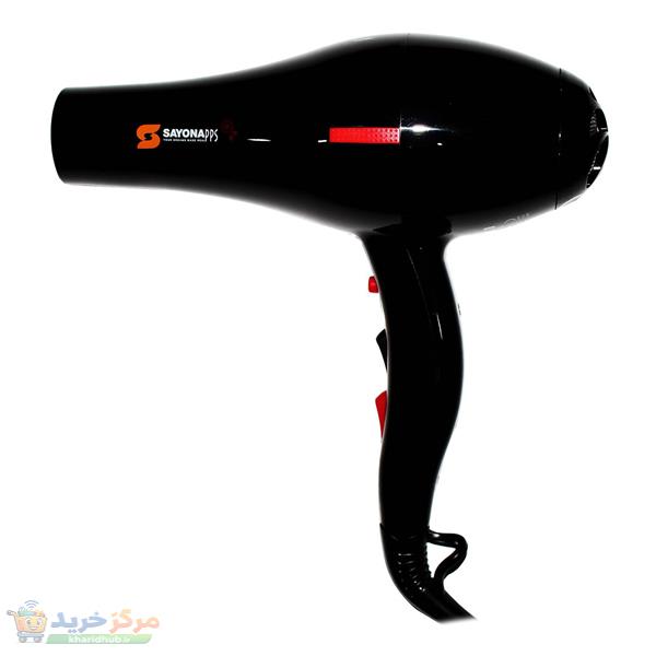 سشوار حرفه‌ای 2000 وات سايونا مدل SY-1300، موتور AC، وزن 700 گرم، دارای سری متمرکز‌کننده باریک، متمرکز‌کننده پهن با ویژگی صاف‌کنندگی، حجم‌دهندگی، با قابلیت باد سرد
