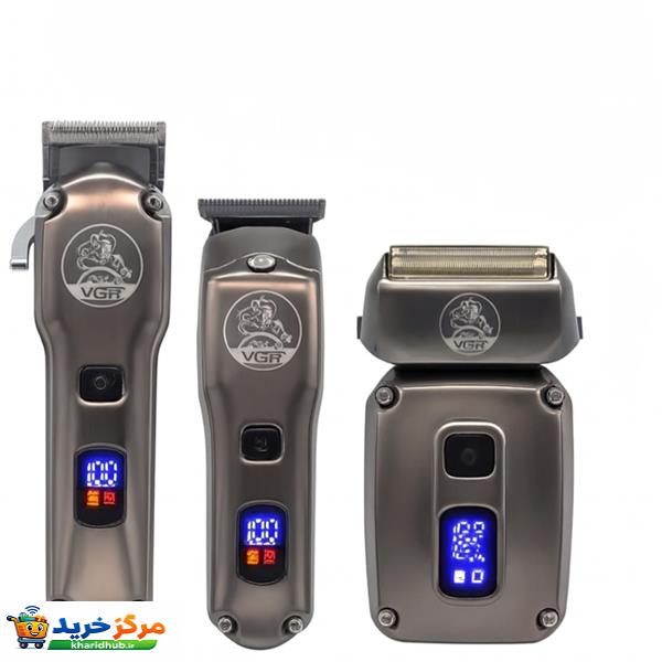 ست ماشین اصلاح موی صورت و بدن شارژی وی جی ار مدل V-675 S3 مجموعه سه عددی