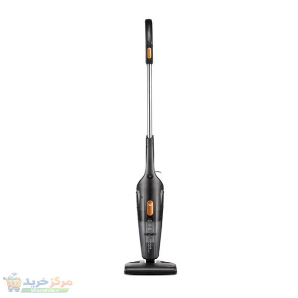 جارو شارژی عصایی درما مدل DX115C با قدرت موتور 600 وات، ظرفیت مخزن 1.2 لیتری، سیستم فیلتراسیون سیکلون و هپا، وزن 1.5 کیلوگرم و طول سیم 5 متر، مناسب برای تمیزکردن سطوح سرامیک، پارکت و سنگ