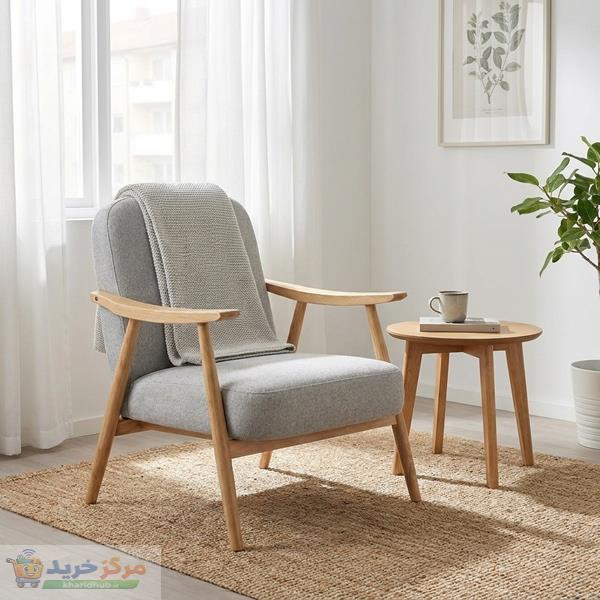 مبل راحتی یک نفره با روکش پارچه و پایه چوب مدل مینمال  به همراه 1 کوسن