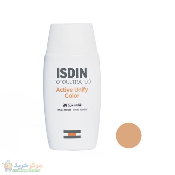 فلوئید ضدآفتاب رنگی ایزدین SPF50 مدل Active Unify ‌مناسب انواع پوست، حجم 50 میلی‌لیتر