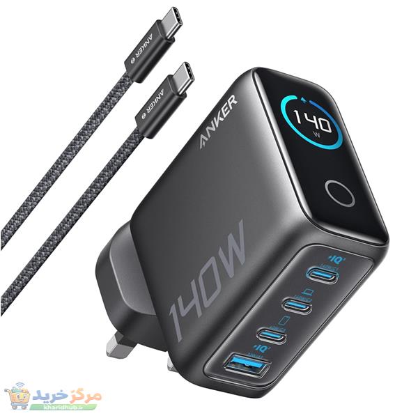 شارژر دیواری 140 وات 4 پورت انکر مدل B0DPKP7RD8 به همراه کابل USB-C به طول 1.5 متر
