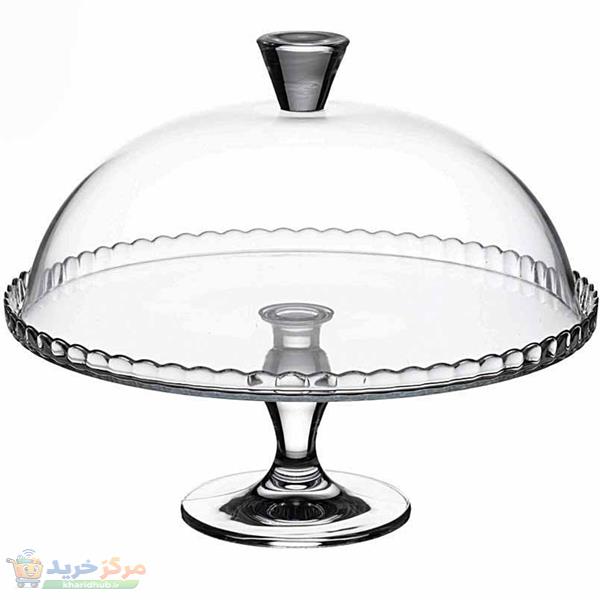 کیک‌خوری شیشه‌ای پاشاباغچه مدل Patisserie 95200 با درپوش، طراحی دایره، قابلیت شست‌وشو در ماشین ظرفشویی و ابعاد 32x32x26 سانتی‌متر
