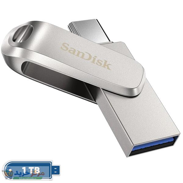فلش مموری سن دیسک Ultra Dual Drive Luxe ظرفیت 1 ترابایت با دو رابط USB Type-C و USB Type-A، طراحی تاشو، فلزی، سازگار با ویندوز، مک، اندروید و iOS، استاندارد USB 3.2 Gen2