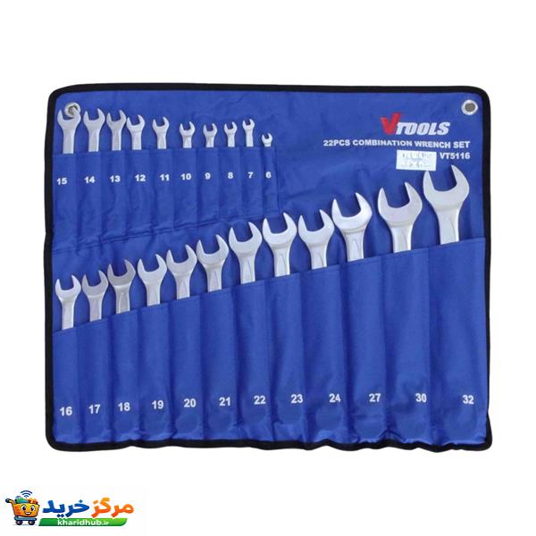 آچار یکسر تخت و یکسر رینگی وی تولز مدل VT5118 سایز 6 تا 32 میلی‌متر مجموعه 21 عددی