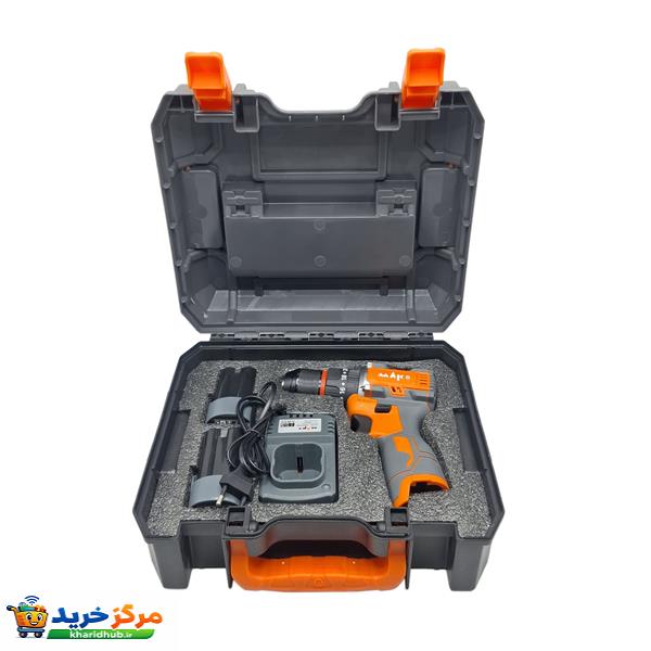 دریل چکشی شارژی براشلس سه نظام 10 میلی متری 16/8 ولت مکث اچ ام تی مدل 16.8V Li_ionمجوعه 5 عددی