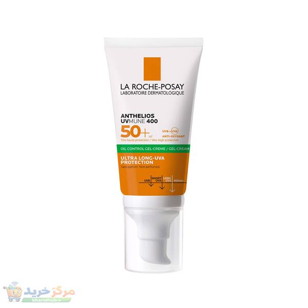 ژل کرم ضد آفتاب بی‌رنگ لاروش پوزای، SPF 50، مدل UVMune400 OilControl، مناسب پوست‌های چرب، حساس و مختلط با حجم 50 میلی‌لیتر، ضد آب، محافظت‌کننده در برابر اشعه‌های UVA و PA ،UVB++++، ضد لک، دارای فرمولاسیون فاقد چربی و آنتی اکسیدان، با ماندگاری 2 ساعته