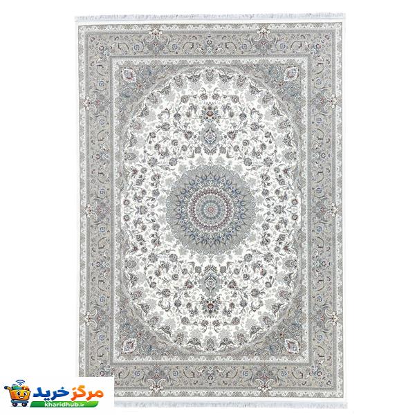 فرش ماشینی 1200 شانه زمینه کرم حاشیه نسکافه ایی مدل ترنج اصفهان کلاسیک