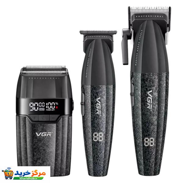 ماشین اصلاح موی سر و صورت شارژی وی جی ار مدل V-640 s3 مجموعه 3 عددی