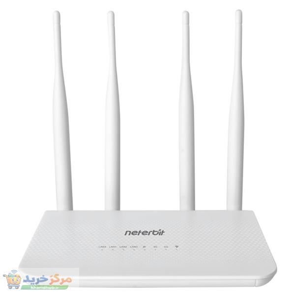 مودم 4G LTE نتربیت مدل NW-431F با پشتیبانی از استاندارد Wi-Fi 4، سرعت 300Mbps در باند 2.4GHz، چهار پورت LAN برای اتصال سیمی پایدار و منبع تغذیه آداپتور برق