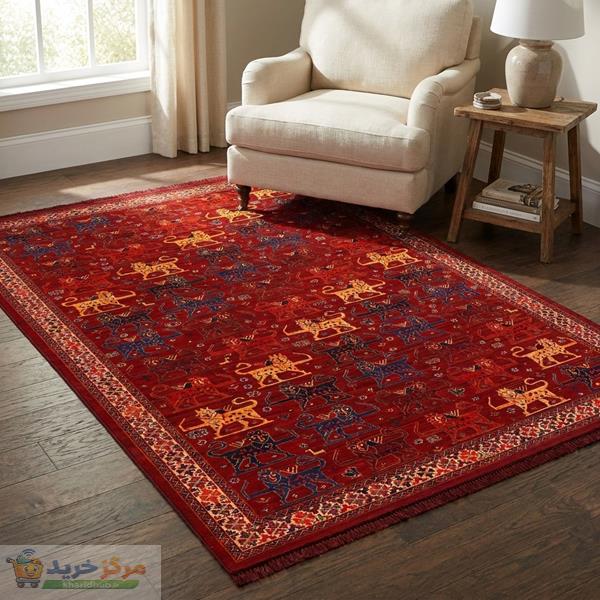 فرش ماشینی زانیس مدل مدرن طرح عشایر زمینه قرمز