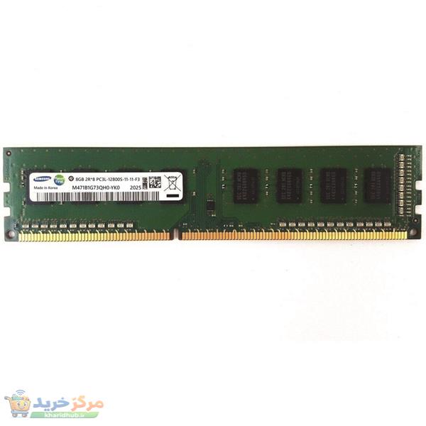 رم کامپیوتر DDR3 تک کاناله 8 گیگابایت سامسونگ مدل PC3L با فرکانس 1600 مگاهرتز، تایمینگ CL11 و ولتاژ کاری 1.35 ولت