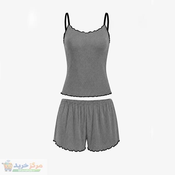 ست تاپ و شلوارک راحتی زنانه کراس مدل کبریتی یقه هفت