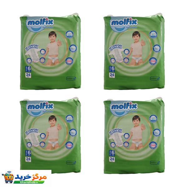 پوشک کودک مولفیکس مدل چسبی سایز 6 چهار بسته 24 عددی