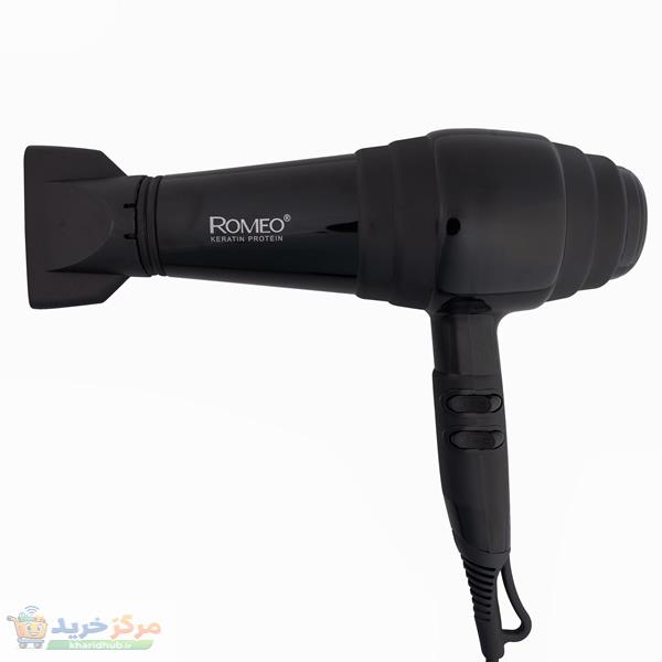 سشوار حرفه‌ای 2400 وات رومئو مدل RM-5252، موتور AC، وزن 682 گرم، دارای سری متمرکز‌کننده باریک با ویژگی صاف‌کنندگی، با قابلیت فناوری تولید یون