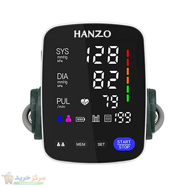 فشارسنج بازویی هانزو مدل U82 با کاف 22 تا 42 سانتی‌متر، نمایشگر LED چندرنگ، حافظه 199 رکورد برای 2 کاربر، هشدار آریتمی، نمایش تاریخ و میانگین نتایج، منبع انرژی برق و باتری، کیف ضد ضربه