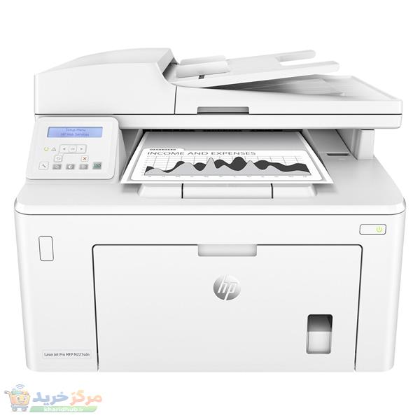 پرینتر اچ پی تک رنگ سه کاره با چاپ لیزری مدل LaserJet Pro MFP M227sdn، سایز چاپ A4، مجهز به تغذیه خودکار ADF، دارای اتصال شبکه، قابلیت چاپ دو رو