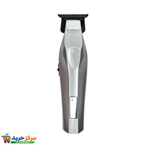 ماشین اصلاح موی صورت شارژی کیمی مدل KM-3023-702 با تیغه سرامیک و استیل ضد التهاب، باتری لیتیوم یون 2000 میلی‌آمپر ساعت، نمایش وضعیت باتری و طراحی ارگونومیک مقاوم در برابر ضربه
