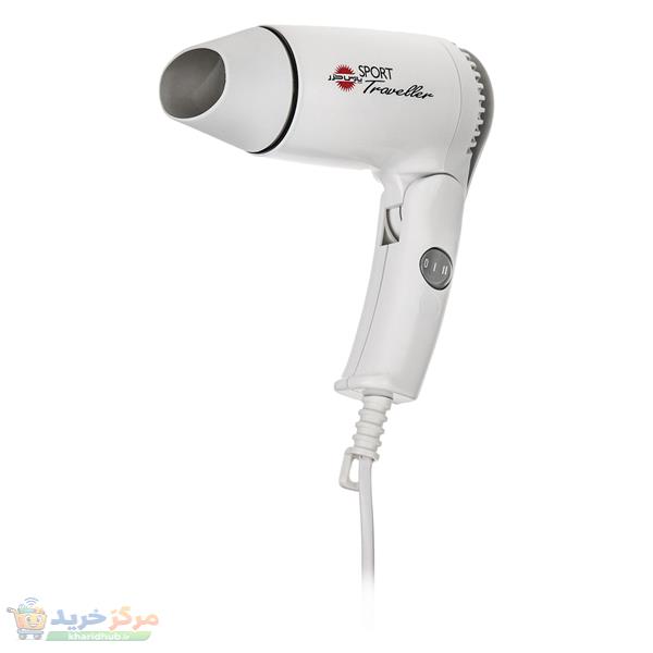 سشوار مسافرتی 1100 وات پارس خزر مدل HD-861P، موتور DC، وزن 340 گرم، المنت فلز، دارای سری متمرکز‌کننده با ویژگی صاف‌کنندگی
