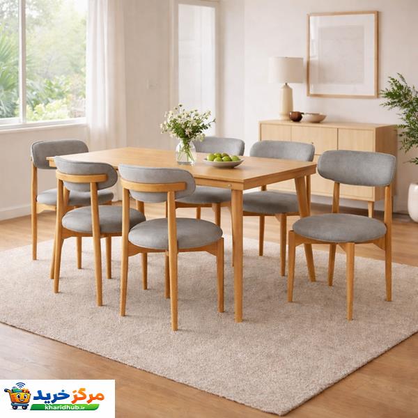 میز و صندلی ناهارخوری 6 نفره گالری چوب آشنایی مدل Khod-mini6