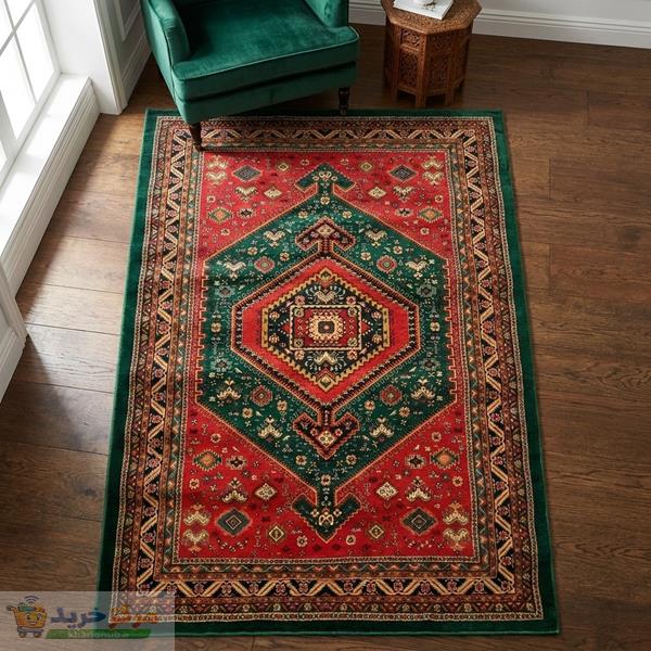 فرش ماشینی هیوا طرح بوستان کد 524 زمینه سبز
