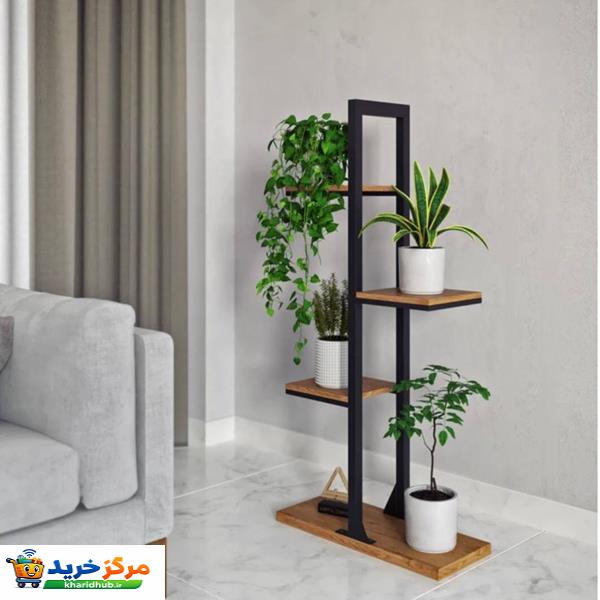 استند گل ایستاده مدل G-15 با پروفیل فلزی مقاوم و طبقات MDF ضدآب، مناسب برای گل‌های آپارتمانی و گیاهان آبی، طراحی استوانه‌ای با استحکام بالا و ابعاد 120x55x25 سانتی‌متر