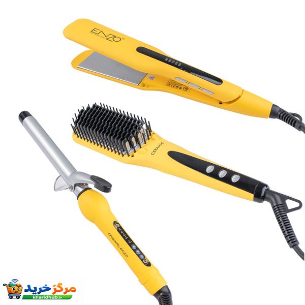 اتو مو انزو پروفیشینال مدل EN-3955W به همراه برس حرارتی و فرکننده مو