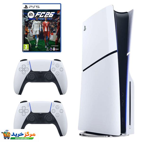 کنسول بازی سونی مدل PlayStation 5 Slim ریجن اروپا سری 2016A نسخه دیسک‌خور ظرفیت یک ترابایت به همراه دسته اضافی و بازی EA SPORTS FC 26