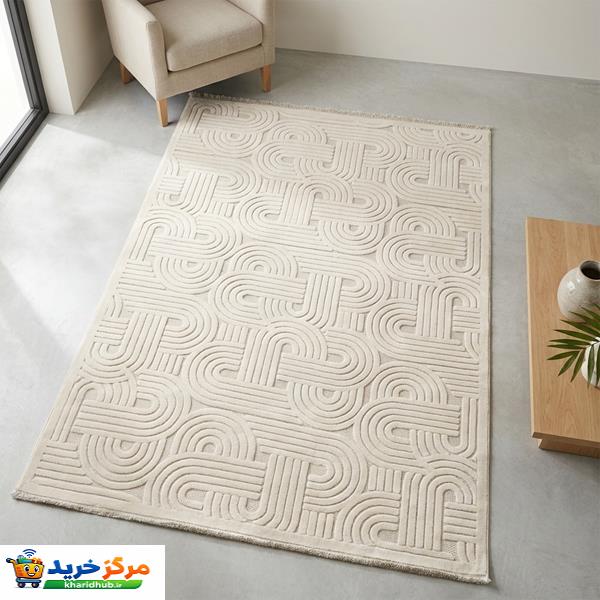 فرش ماشینی 420 شانه زمینه کرم حاشیه کرم مدل پینترستی و مراکشی کد 5104