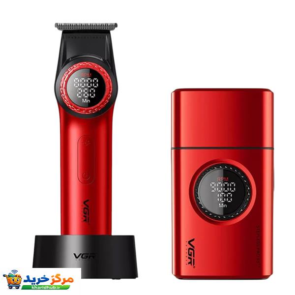 ماشین اصلاح موی سر و صورت شارژی وی جی ار مدل v-377 & v-977 مجموعه 2 عددی