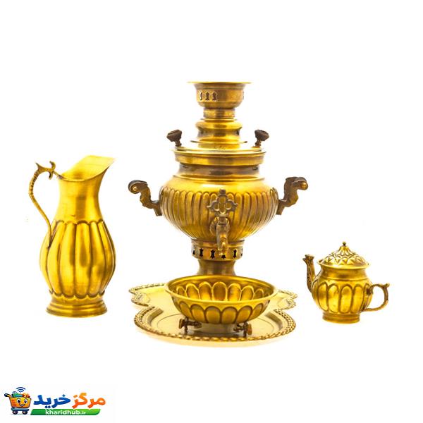سرویس سماور ذغالی 5 پارچه برنجی مدل عدسی کد H-1267